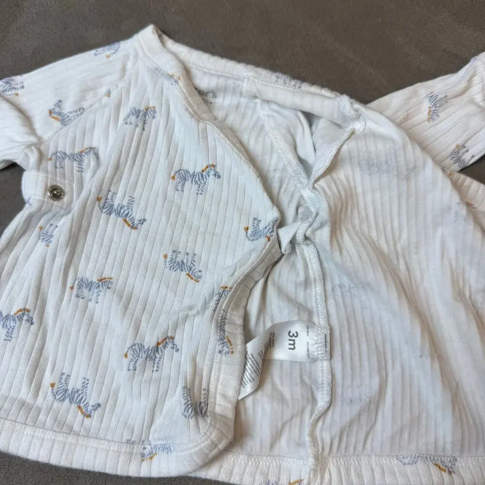 Carter's Baby Outfit Zebra Print Ribbed Top Pants 3 Months White Blue